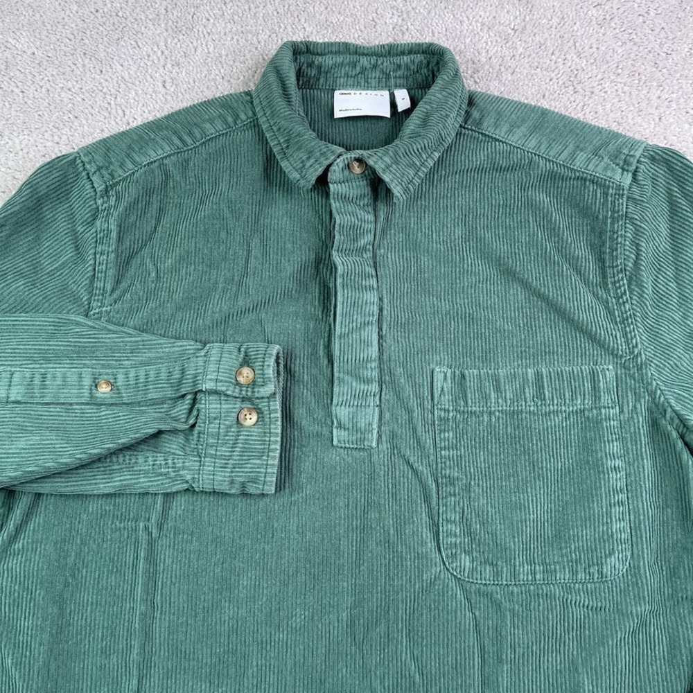 ASOS Design Shirt Mens Small Green Boxy Oversized Cord Pullover Corduroy